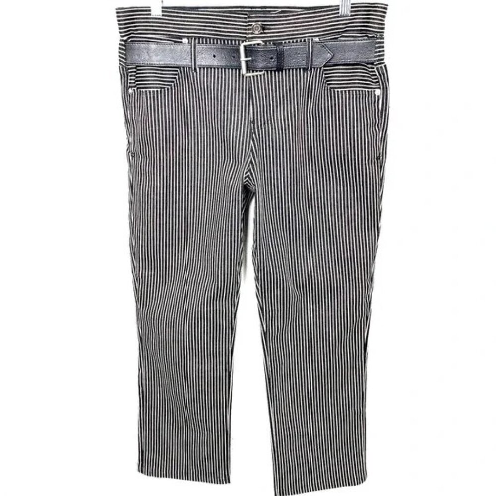 RtA Brand High Rise Cropped Black White Stripe Jeans With Attached Belt Small